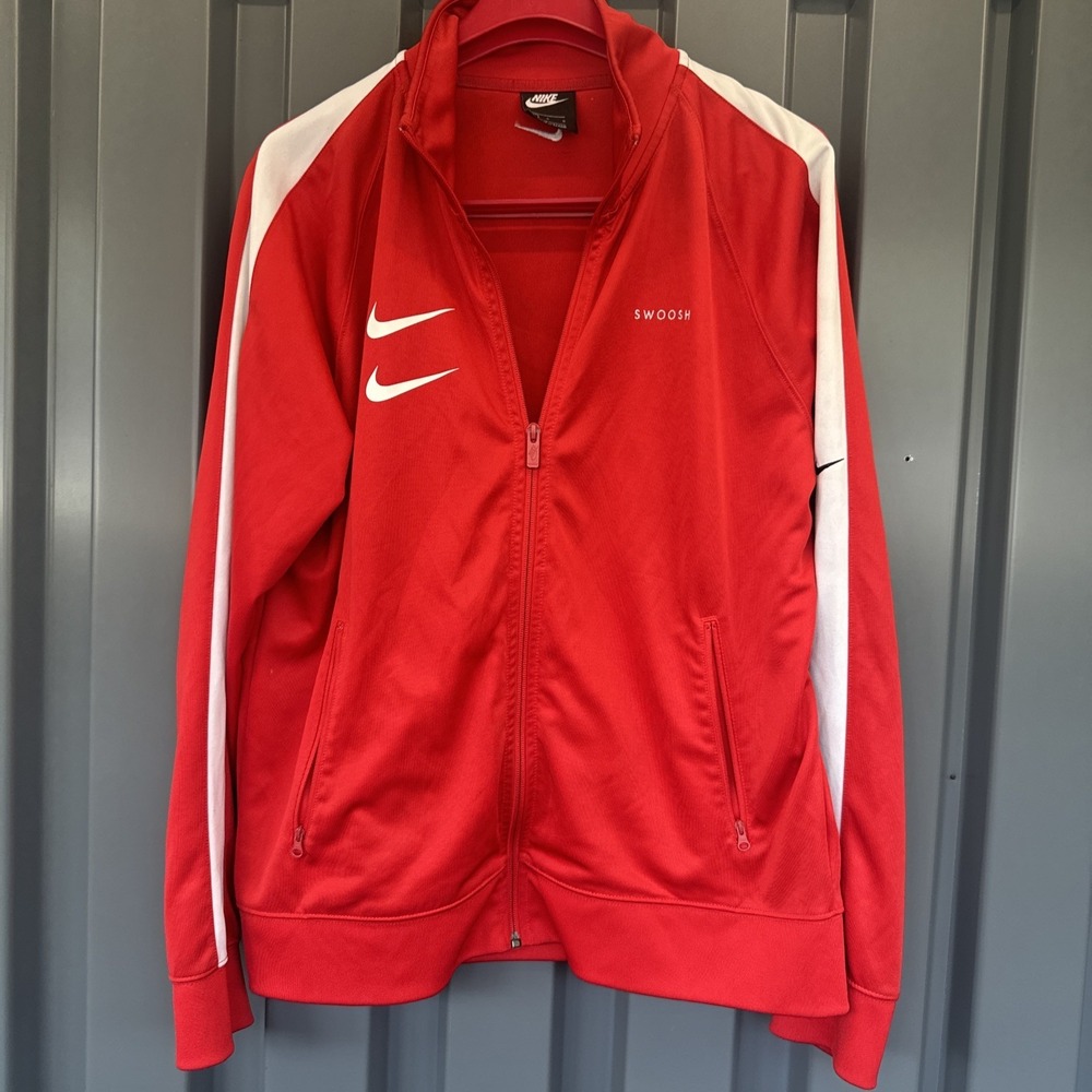 Nike Sportswear Track Jacket Mens Large Red Double  Swoosh Full Zip Pockets